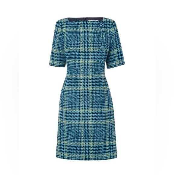 Lk Bennett Aimee Turquoise Check Tweed Dress Nwt New Wool Blend Beautiful